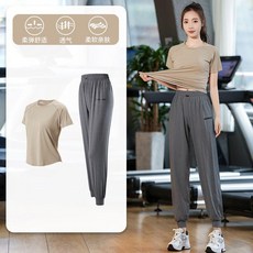 運動套裝女 短袖寬鬆版型 顯瘦透氣瑜伽服
