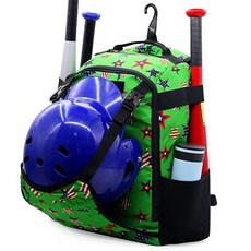 ZOEA 야구 배트 백 백팩 청소년용 티볼 및 소프트볼 장비 및 장비 대용량 배트 2개 헬멧 장갑 클리트 헬멧 홀더 보관 및 펜스 후크 포함 (카모플라주 레드), 스타 그린