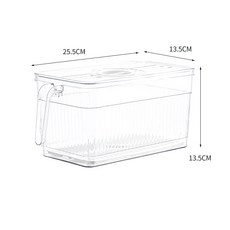 冰箱保鮮盒 廚房食品盒 蔬菜水果整理神器, 1個, 【大號透明】帶瀝水闆,透明
