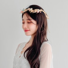 글램디브 플라워 웨딩 금장 스트랩 화관, ONE COLOR