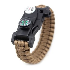 求生傘繩手環升級版 含工具 指南針 打火棒 溫度計 LED燈 露營緊急逃生手環, 1個, 指南針款-棕色