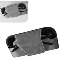 카 바이저 선글라스 홀더 클립이 달린 스웨이드 가죽 안경 인테리어 보호 보관 케이스 대부분의 자동차에 그레이, Black, 1 PCS