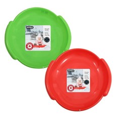 Superio 둥근 눈썰매 손잡이가 달린 튼튼한 플라스틱 받침 썰매 61cm24인치 겨울 스노우 장난감 재미있는 2팩 [호환], 레드-그린