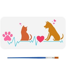 FINGERINSPIRE Pet Love 페인팅 스텐실 페인트 브러시 포함 30 x 15cm(11.8 5.9인치) 재사용 가능한 고양이 개 드로잉 하트 클로 프린트 패턴 템플릿