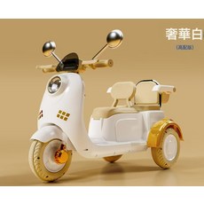 DFMEI 新款兒童電動摩托車三輪車男女孩寶寶電瓶車雙人親子車代步三輪車, 1個, 白咖(單驅6伏4.5):如圖