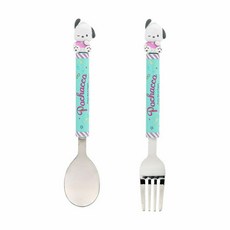 韓國製 Lilfant 三麗鷗304不鏽鋼立體湯叉組 酷洛米 大耳狗 美樂蒂 凱蒂貓 兒童湯匙叉子 正版, 1個, 帕洽狗, 紫色, 湯匙、叉子、收納袋