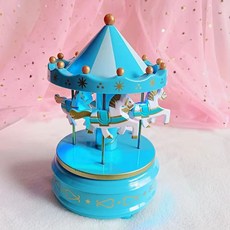 兒童手工創意製作diy發光旋轉木馬音樂盒生日禮物益智玩具 材料包, 1個, 白胚單獨音樂盒(藍色):如圖所示
