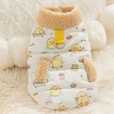 福媽寵物 狗狗印花高領背心 冬天鋪棉刷毛保暖 S-2XL, 小雞印花 白, 1個