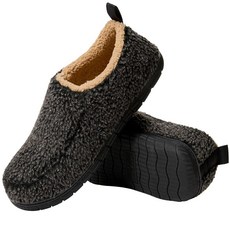 WALKFUN 유니 셰르파 플리스 클로즈드 백 슬리퍼 꼭 맞는 아늑한 하우스 슈즈 겨울 크리스마스에 사용 가능 편안함을 위해 한 사이즈 크게 블랙-남성 사이즈 10 1