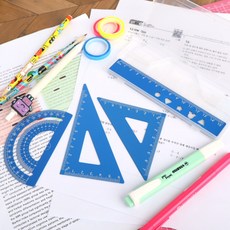 알루미늄 삼각자 15cm자 4종 세트 블루, 본상품