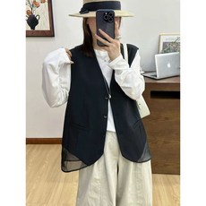 網紗拼接黑色馬甲外套