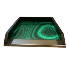 孔雀石紋理文件收納盒，時尚辦公室桌面整理盒，優質文件儲存盒，桌面收納必備, 黑色+綠色, 1個