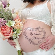 검은 하트 임신 사진 스티커 플라워 리스 BabyRiver