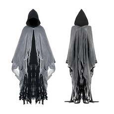 Hyuetrsa 할로윈 중세 망토 후드 달린 남성 후크 망토 코스튬 유령의 후드 케이프 코스튬 블랙 망토 비명 코스튬 호러 케이프 르네상스 망토 성인용 코스프레 소품 흑백