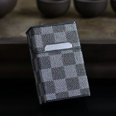 熱賣20支裝皮革煙盒 防壓磁吸個性創意收納盒 便攜防撞防潮香菸盒, 格子灰, 1個