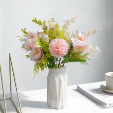 인테리어 인조꽃 세트 꽃병 포함, 1개, 분홍 장미 대리화