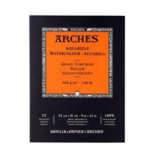 Arches 수채화 종이 패드 300g140lb 중목약간 거침 22.9 x 30.5cm9 x 12인치 396372, 러프