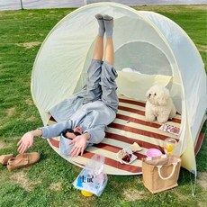SORIA 원터치텐트 통풍 메쉬창 휴대용 캠핑 피크닉 야외 나들이용, 2-3, SR-베이지