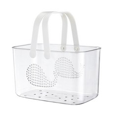 加厚手提收納籃，浴室置物籃，透明瀝水設計, 【白色提把】手提洗澡籃