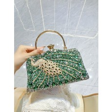 孔雀造型鑲鑽晚宴包，單肩斜挎包