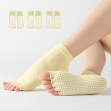 에델린 오픈토 논슬립 필라테스 요가 양말 세트, 옐로우, 3개