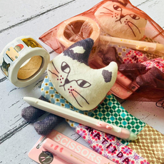 ChaE 차에 귀여운 고양이 파우치 작은새 고양이 펜 고양이 스티커 고양이 가위 고양이 빗, 1개, B 녹넴이