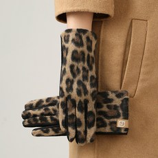 豹紋時尚保暖手套 女冬季騎行加絨加厚 可觸屏防寒防風手套