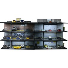MA 1:64 日式美式場景停車塔 模型車庫 收納式場景 地下車庫 TOMICA MINIGT小車四層展示盒, 日式停車塔