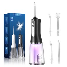 휴대용 구강세정기 300ml 용량 자외선 살균 스케일링 맥동 수압 4개 교체 노즐 포함 F600, Black-F600