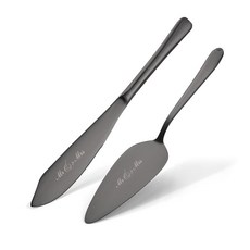 AW 브라이덜 실버 웨딩 케이크 나이프 세트 미스터 앤 미세스 커팅 세트 스테인리스 스틸 파이 페이스트리 서버 결혼 기념일 약혼 선물 커플용, Black-Mr & Mrs