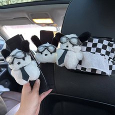 車載紙巾盒汽車抽紙盒車用紙袋車內掛袋創意可愛裝飾品掛式扶手箱, 【領帶帕恰狗紙巾盒+黑毛絨護肩一對】, 1個