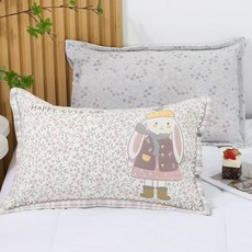 寶寶純棉紗布按扣式卡通圖案兒童枕套, 卡通兔子粉枕套,內徑35*55左右【一條裝】