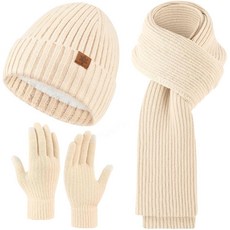 Premillow 여성용 겨울 비니 모자 스카프 장갑 세트 슬라우치 롱 터치스크린 3 in 1 블랙. 단일 사이즈 159433, 베이지