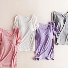 【Helena】超彈性莫代爾帶胸墊T恤 - 短袖 bra背心 素T【A1102】