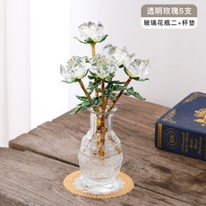 크리스탈꽃 장미조화 가정용 테이블 현관 인테리어 기념일 촬영 소품, 장미 5송이+꽃병화이트, 1개
