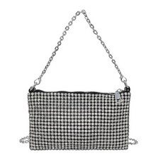 [ 686939 ] 레어리어스 블링 라인스톤 크로스바디 백 여아용 패션 스파클링 토트백 체인 스트랩이 달린 클러치 지갑 실버