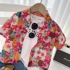 LXGE BABY 兒童花襯衫 男童 夏季 休閒 短袖 襯衣