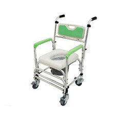 台灣製造 鋁合金帶輪便盆椅，四輪可固定，兩用洗澡椅, 綠色, 詳見包裝