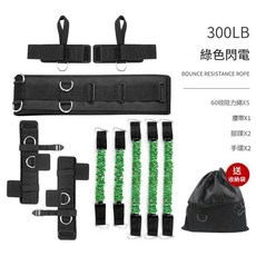 100LB 全身訓練阻力帶套組 強化肌力彈力帶 健身拉力器, 綠色套阻力300磅, 1個
