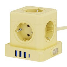 티메코 20W 고속충전 5구 멀티탭 TMC-10 SF코팅 큐브 디자인 C타입 USB 1.8M 전선형, 1개, 옐로우
