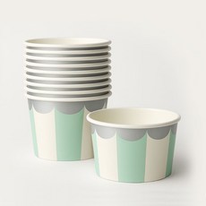 파티팡 올 페이퍼 무코팅 밥 국그릇 세트 [스트라이프 민트] 520ml 일회용 캠핑 식기, 1개, 50개입