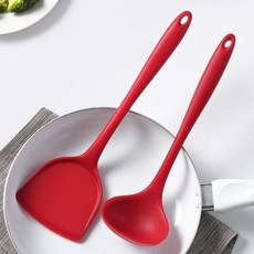 耐熱矽膠鍋鏟 炒菜鏟 矽膠鏟 耐熱不沾鍋專用, 推薦款[紅色鍋鏟+湯-勺]兩個裝, 1個