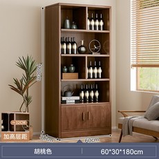 STTPEI 實木中式靠牆客廳展示櫃 胡桃色60x30x180cm, 加厚15mm板材60cm 深胡桃色:分區佈局 加厚板材