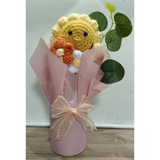 笑臉太陽花編織針織花桶 D16*H24cm (全新), 1個, 粉色