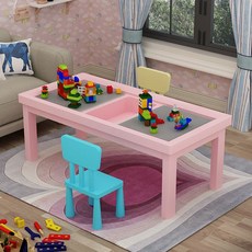 단단한 나무 블록 퍼즐 장난감 블록방 책상 게임 테이블 원목, H. 140x50  핑크