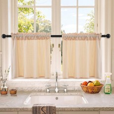 Pickluc 스몰 체크 주방 커튼 91.4cm(36인치) 길이 거실 지하실 RV 캐비닛 패널 2개 너비 76.2 x 길이 91.4cm(30 x 36인치) 크림/아