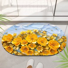 3D油畫浴室墊家用衛生間進門吸水地墊防滑硅藻泥廁所墊植物花卉琺琅風640*60, 1個, 琺琅風6
