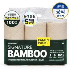 [국내제조] 브릭홈 무표백 안심 대나무 키친타올, 6개, 150매