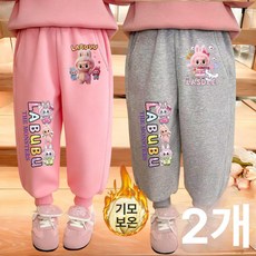 1+1 여아 겨울 기모바지 보온 팬츠 아동용 따뜻한 외출용 바지 데일리 편안한 기모안감 캐릭터팬츠 2벌세트