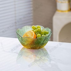 櫻花玻璃碗 家用甜點沙拉碗 花邊碗 醬醋調料碗, 黃綠漸變色,1只裝, 1個